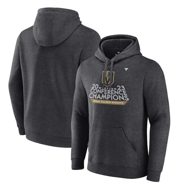 Vegas Golden Knights Heather Charcoal 2023 Western Conference Champions Locker Room Pullover Hoodie
