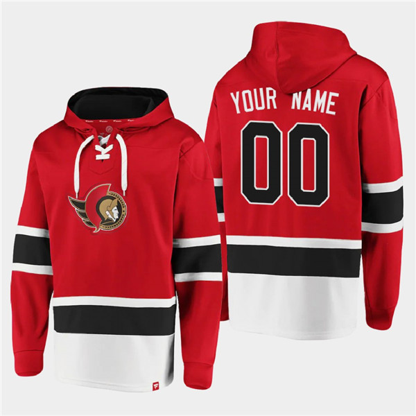 Ottawa Senators Custom Red Ageless Must-Have Lace-Up Pullover Hoodie