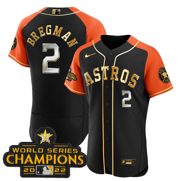 Houston Astros #2 Alex Bregman 2023 Black Gold V2 Alternate Flex Base Stitched Jersey