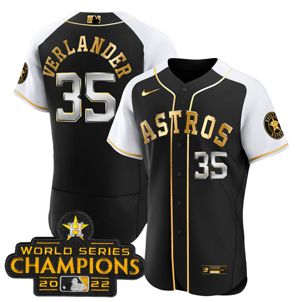 Houston Astros #35 Justin Verlander 2023 Black Gold Alternate Flex Base Stitched Jersey