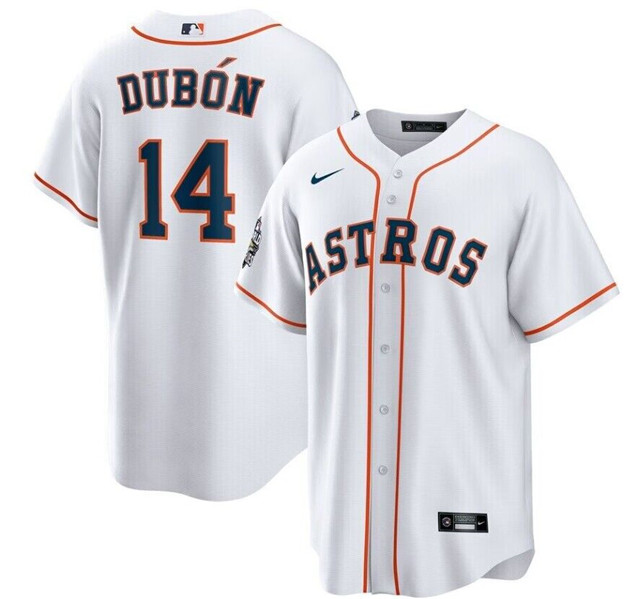Houston Astros #14 Mauricio Dubón White 2022 World Series Patch Cool Base Stitched Jersey