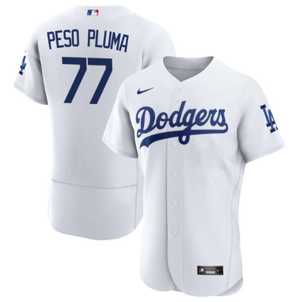 Los Angeles Dodgers #77 Peso Pluma White Flex Base Stitched Jersey