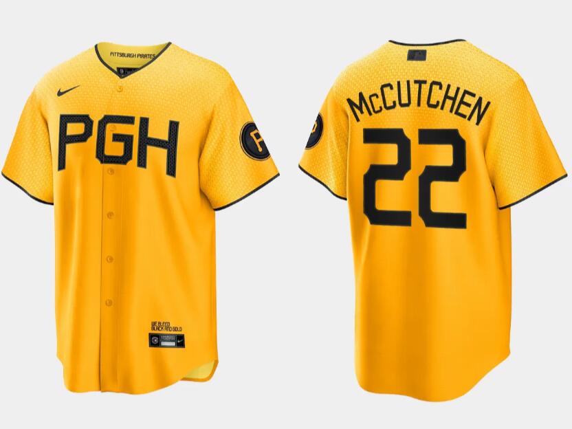 Pittsburgh Pirates #22 Andrew McCutchen Gold 2023 City Connect Stitched Jersey