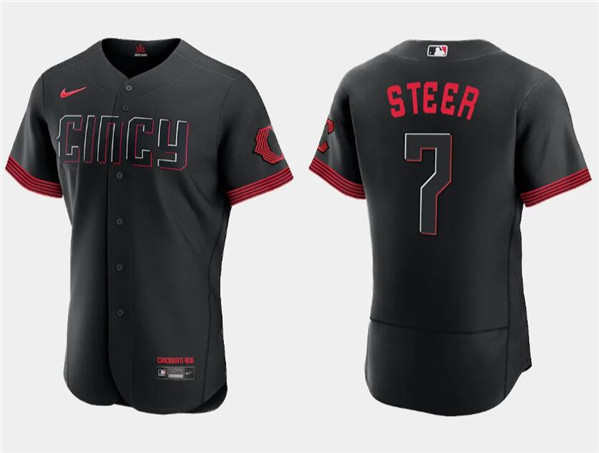 Cincinnati Reds #7 Spencer Steer Black 2023 City Connect Flex Base Stitched Jersey