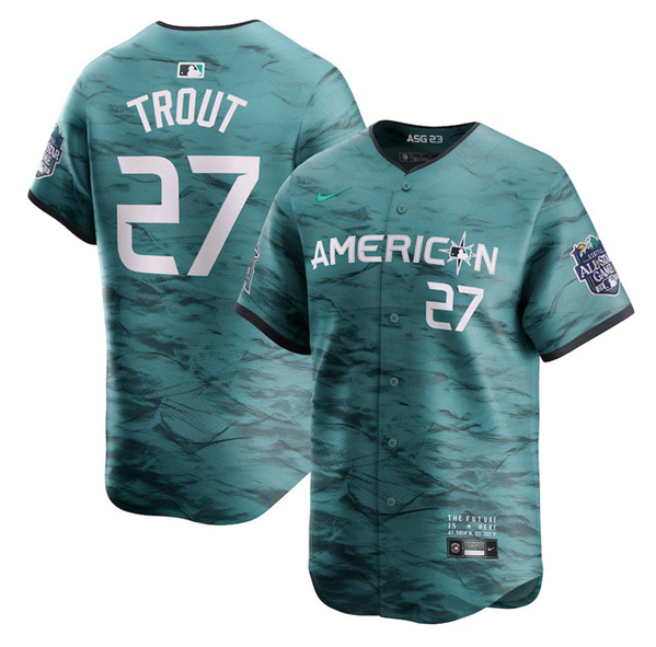 Los Angeles Angels #27 Mike Trout Teal 2023 All-Star Cool Base Stitched Jersey