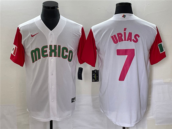 Mexico #7 Julio Urías 2023 White Red World With Patch Classic Stitched Jersey