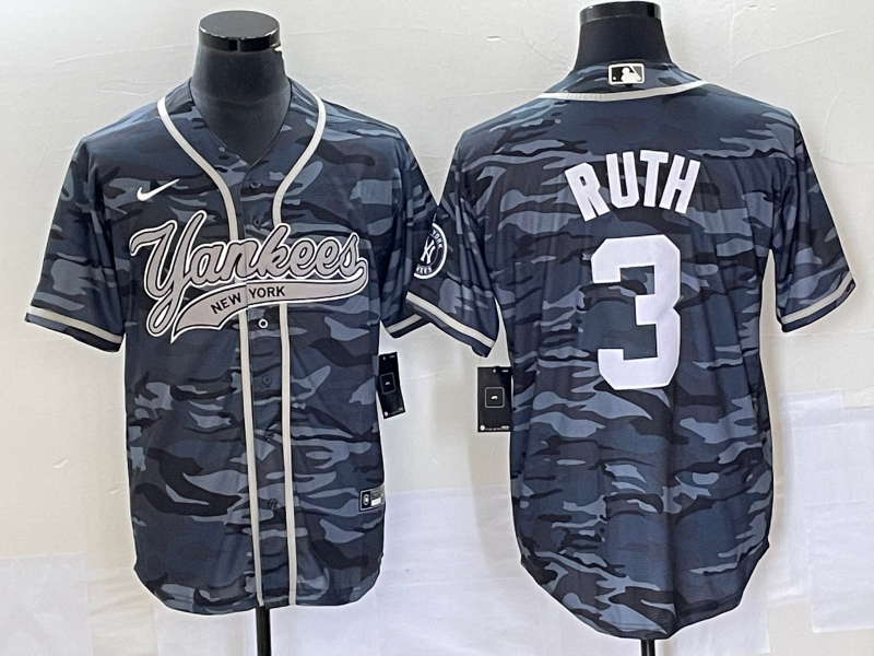 New York Yankees #3 Babe Ruth Gray Camo With Patch Cool Base Stitched Jersey