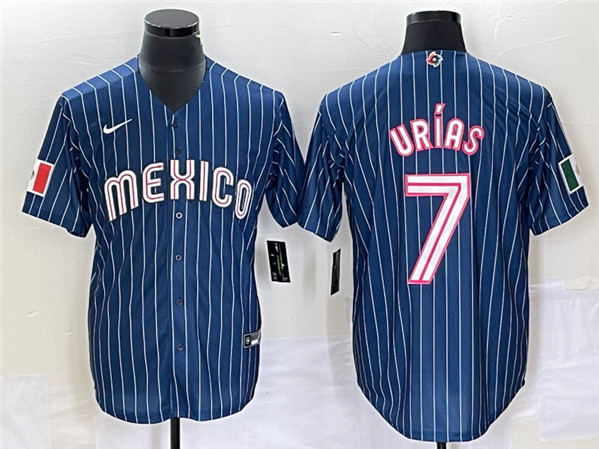 Mexico #7 Julio Urías 2023 Navy World With Patch Classic Stitched Jersey