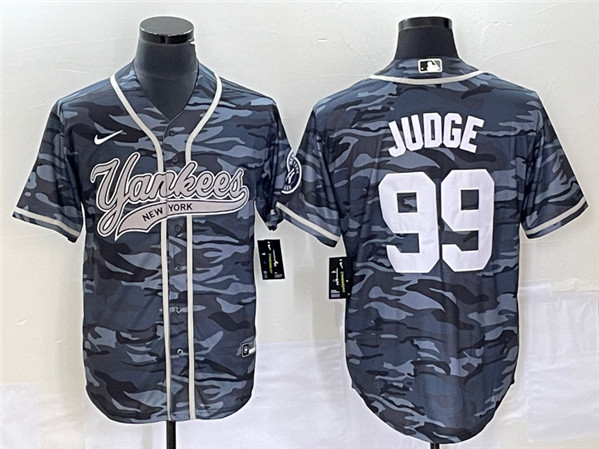 New York Yankees #99 Aaron Judge Gray Camo With Patch Cool Base Stitched Jersey