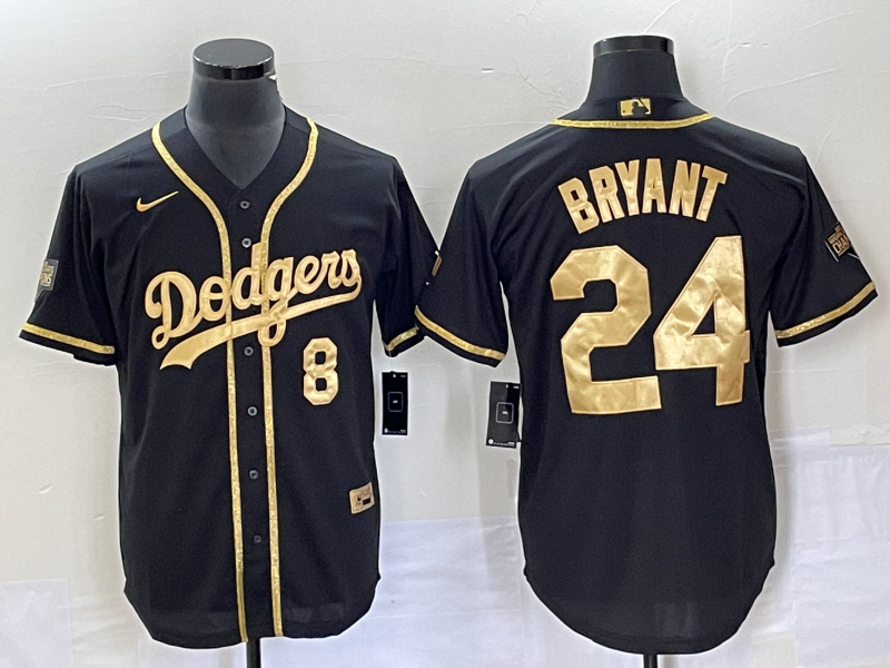 Los Angeles Dodgers Front #8 Back #24 Kobe Bryant Black Gold Cool Base Stitched Jersey