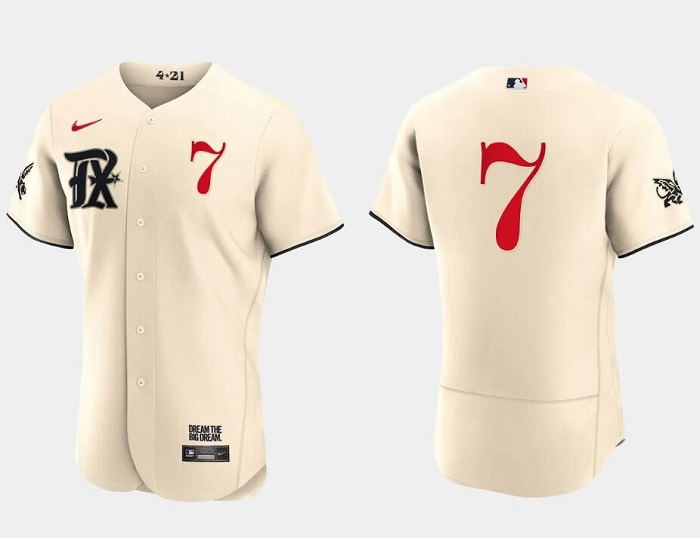 Texas Rangers #7 Ivan Rodriguez Cream 2023 City Connect Flex Base Stitched Jersey