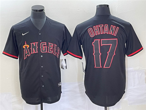 Los Angeles Angels #17 Shohei Ohtani Black Red Cool Base Stitched Jersey
