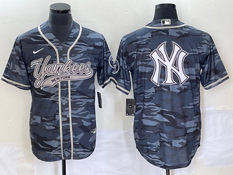 New York Yankees Gray Camo Team Big Logo With Patch Cool Base Stitched Jersey