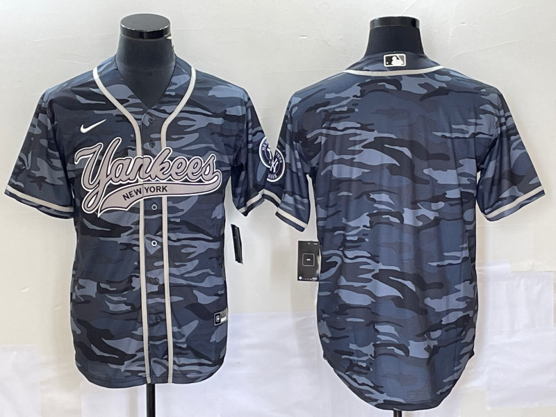 New York Yankees Blank Gray Camo With Patch Cool Base Stitched Jersey