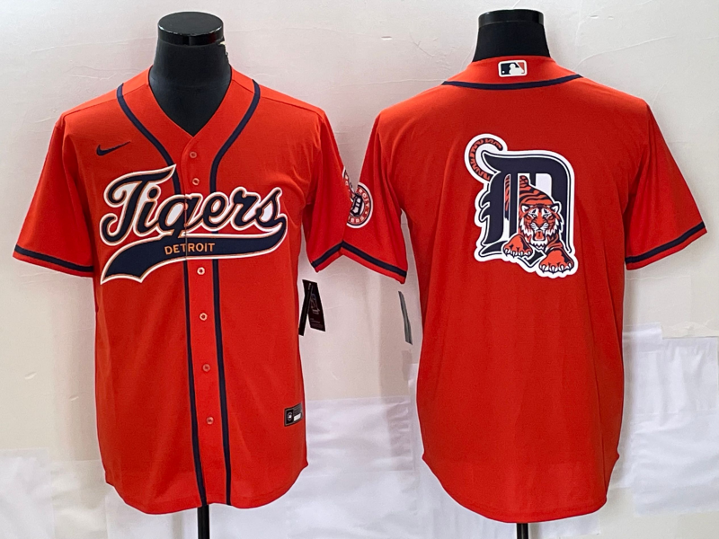 Detroit Tigers Orange Team Big Logo Cool Base Stitched Jersey