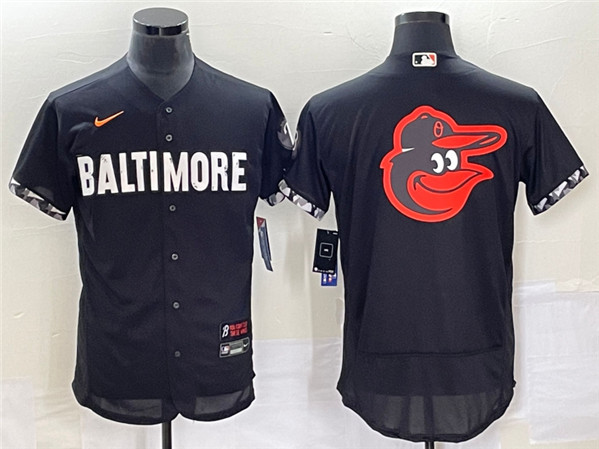Baltimore Orioles Big Logo In Back Black 2023 City Connect Flex Base Stitched Jersey