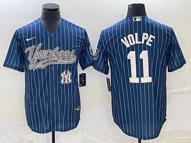 New York Yankees #11 Anthony Volpe Navy With Patch Cool Base Stitched Jersey