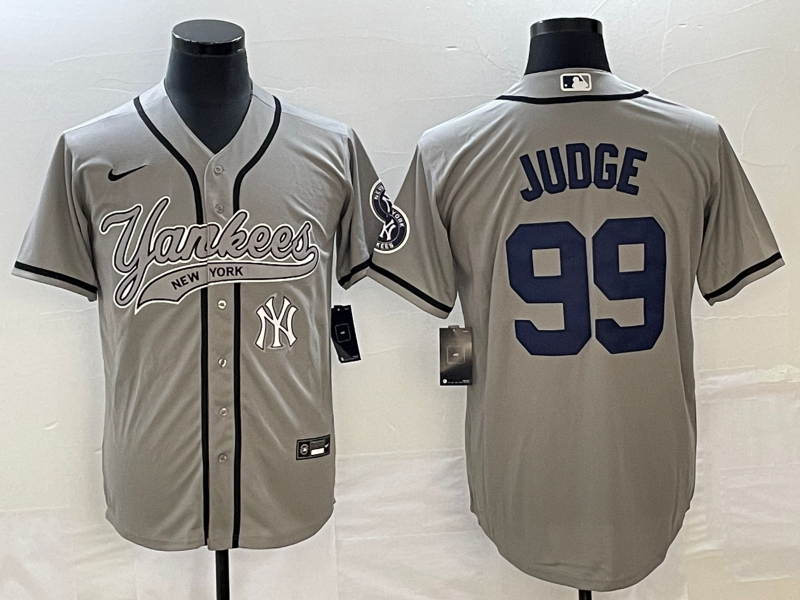 New York Yankees #99 Aaron Judge Gray With Patch Cool Base Stitched Jersey