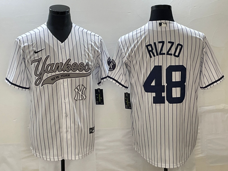 New York Yankees #48 Anthony Rizzo White With Patch Cool Base Stitched Jersey