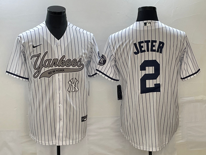New York Yankees #2 Derek Jeter White With Patch Cool Base Stitched Jersey
