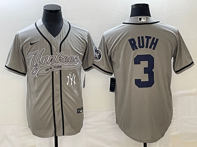 New York Yankees #3 Babe Ruth Gray With Patch Cool Base Stitched Jersey