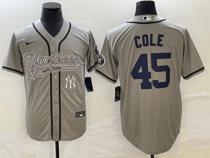 New York Yankees #45 Gerrit Cole Gray With Patch Cool Base Stitched Jersey