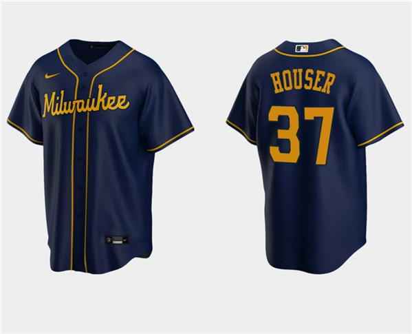 Milwaukee Brewers #37 Adrian Houser Navy Cool Base Stitched Jersey