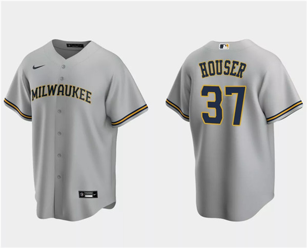 Milwaukee Brewers #37 Adrian Houser Gray Cool Base Stitched Jersey