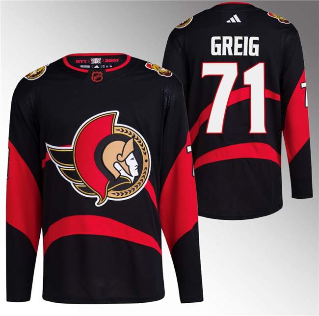 Ottawa Senators #71 Ridly Greig Black Reverse Retro Stitched Jersey