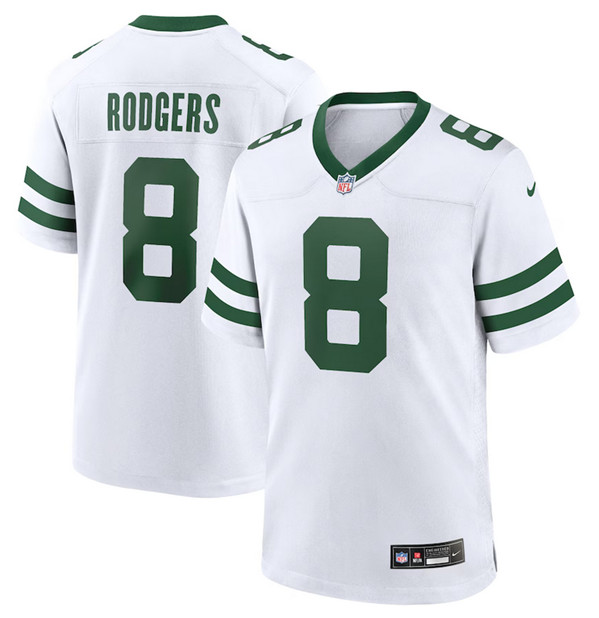 New York Jets #8 Aaron Rodgers White Throwback Stitched Game Jersey