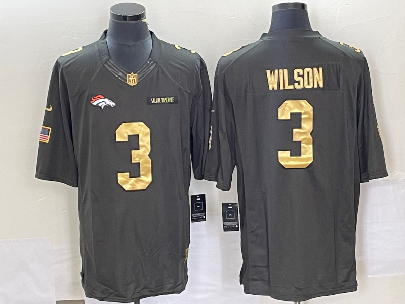Denver Broncos #3 Russell Wilson Olive Gold Stitched Jersey