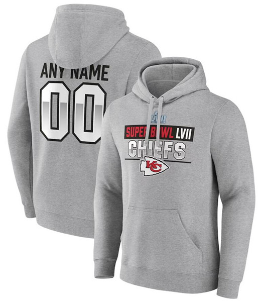 Kansas City Chiefs Custom Grey Super Bowl LVII Name Number Pullover Hoodie