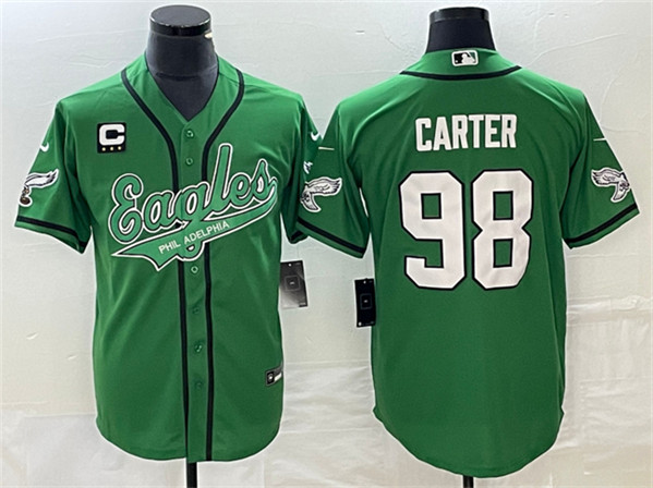 Philadelphia Eagles #98 Jalen Carter Green With C Patch Cool Base Stitched Jersey