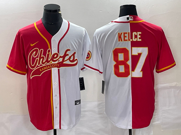 Kansas City Chiefs #87 Travis Kelce Red White Split Cool Base Stitched Jersey