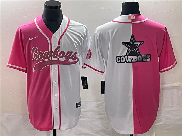 Dallas Cowboys Pink White Split Team Big Logo Cool Base Stitched Jersey