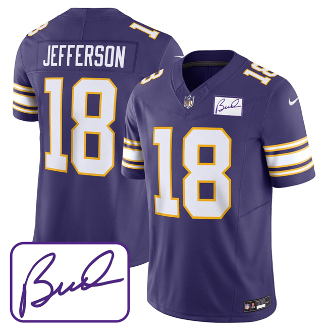 Minnesota Vikings #18 Justin Jefferson Purple 2023 F.U.S.E. Bud Grant Patch Limited Stitched Jersey