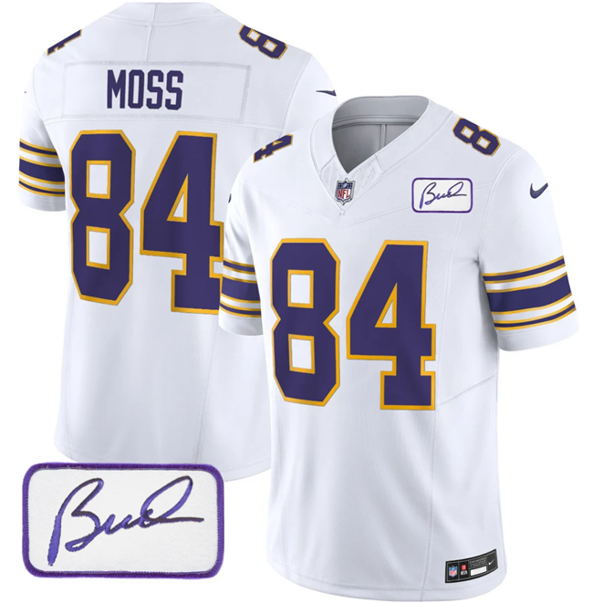 Minnesota Vikings #84 Randy Moss White 2023 F.U.S.E. Bud Grant Patch Limited Stitched Jersey