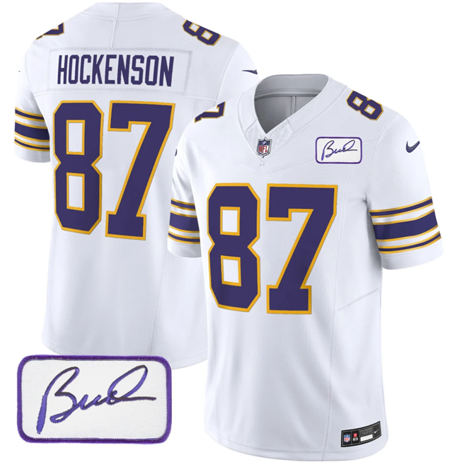 Minnesota Vikings #87 T.J. Hockenson White 2023 F.U.S.E. Bud Grant Patch Vapor Limited Stitched Jersey