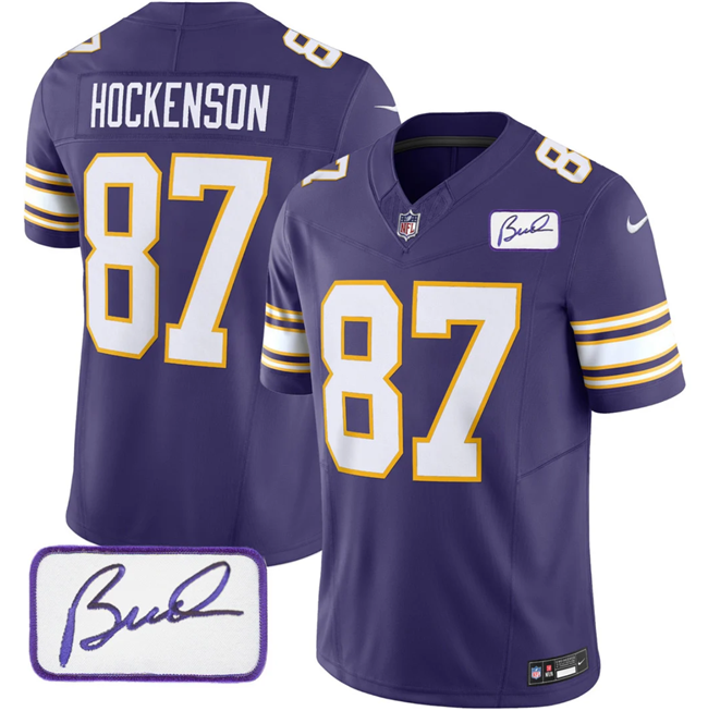 Minnesota Vikings #87 T.J. Hockenson Purple 2023 F.U.S.E. Bud Grant Patch Vapor Limited Stitched Jersey