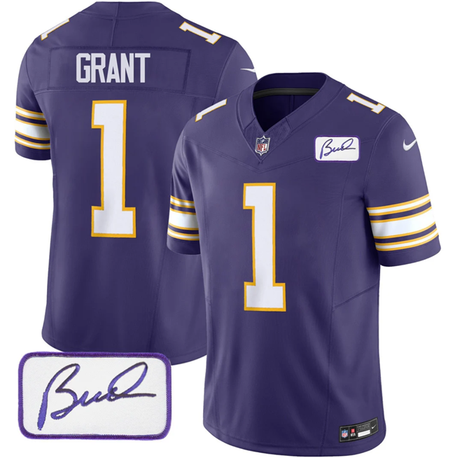 Minnesota Vikings #1 Greg Joseph Purple 2023 F.U.S.E. Bud Grant Patch Vapor Limited Stitched Jersey