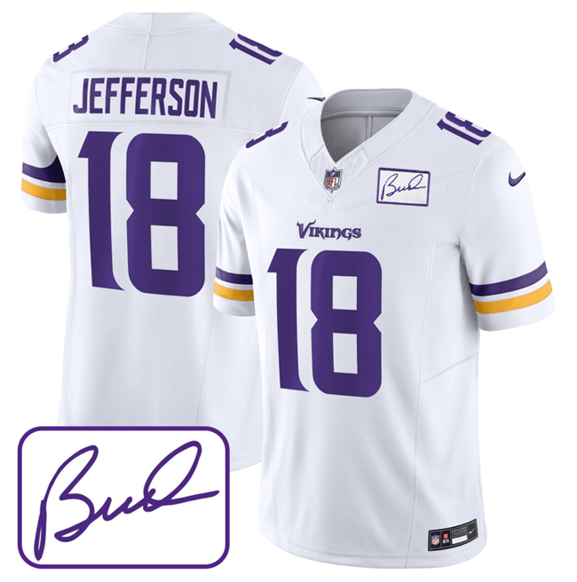 Minnesota Vikings #18 Justin Jefferson White 2023 F.U.S.E. Bud Grant Patch Limited Stitched Jersey