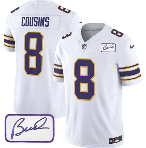 Minnesota Vikings #8 Kirk Cousins White 2023 F.U.S.E. Bud Grant Patch Vapor Limited Stitched Jersey