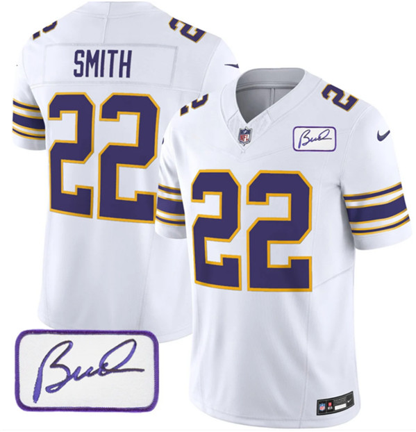 Minnesota Vikings #22 Harrison Smith White 2023 F.U.S.E. Bud Grant Patch Vapor Limited Stitched Jersey