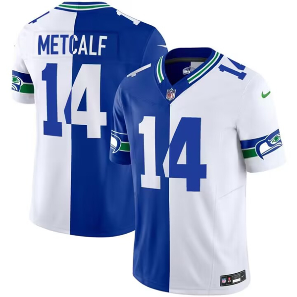 Seattle Seahawks #14 D.K. Metcalf Royal White Split 2023 F.U.S.E. Throwback Vapor Limited Stitched Jersey