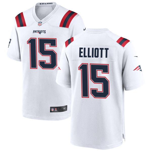 New England Patriots #15 Ezekiel Elliott White Stitched Game Jersey