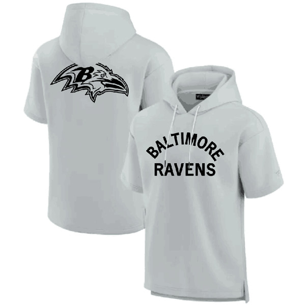 Baltimore Ravens Gray Super Soft Fleece Short Sleeve Hoodie