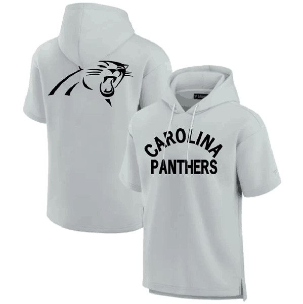Carolina Panthers Gray Super Soft Fleece Short Sleeve Hoodie