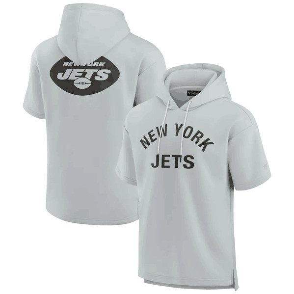 New York Jets Gray Super Soft Fleece Short Sleeve Hoodie