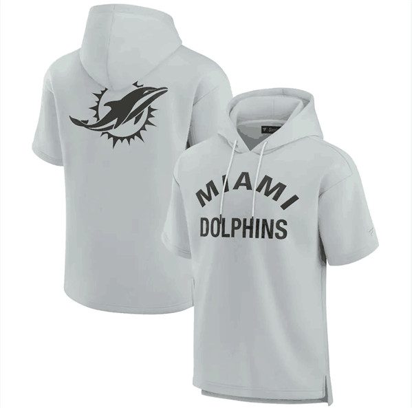 Miami Dolphins Gray Super Soft Fleece Short Sleeve Hoodie