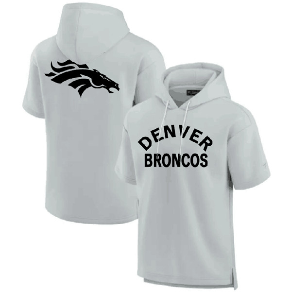 Denver Broncos Gray Super Soft Fleece Short Sleeve Hoodie